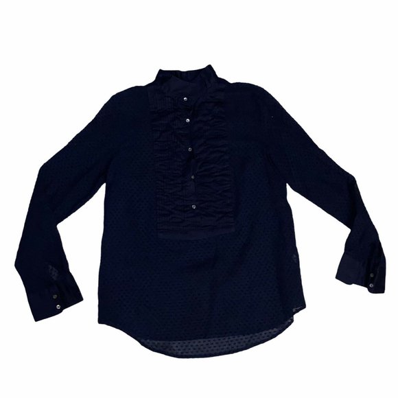 J.CREW Tops - J Crew Black Label Semi Sheer 1/2 Button Down Blouse Size 4